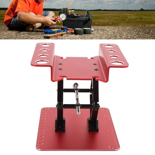 RC Car Work Stand, Rotating and Stable Repair Platform, Height Adjustable for RC Car 1:8 and 1:10 (Red) - color: Red