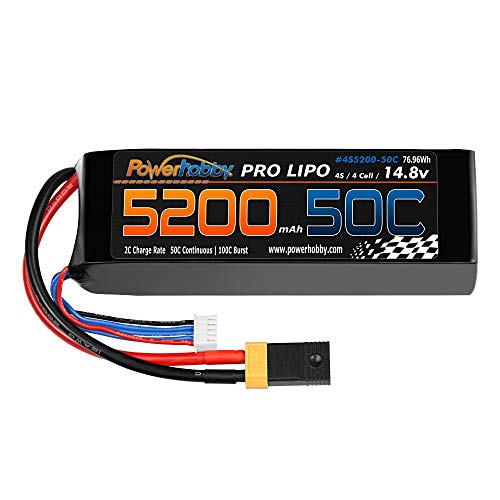 Powerhobby 4s 14.8v 5200mah 50c Lipo Battery w XT60 Plug + Adapter : Compatible with Traxxas Maxx