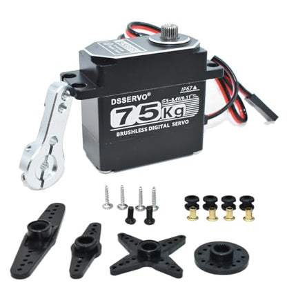 75KG Brushless Servo IP68 Underwater Waterproofing High Voltage High Torque Steering Digital RC Servo All Aluminum Case for 1/8 1/10 RC Car Crawler Off-Road Truck Buggy Robot Boat 270 Degree