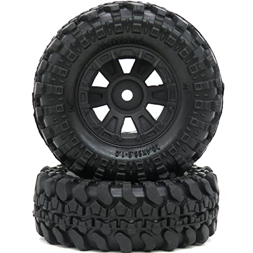 HOBBYSOUL 1.0 Crawler Tires Mounted on 1.0 Beadlock Wheels 7mm Hex, SCX24 Tires and Wheels (with Heavy Duty Metal Middle Rings, 21g/Ring) for 1/24 RC Crawler Axial SCX24 90081 AXI00001, (4-Pack)