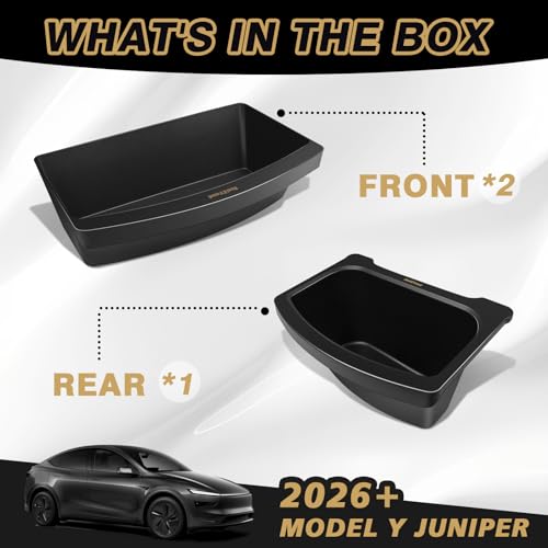 BestEvMod 3PCS Storage Bundle for 2026 2025 Tesla Model Y Juniper | Trash Can Backseat Storage Box Rear Center Console Organizer + Under Seat Boxes - size: 3 PCS - Storage Bundle