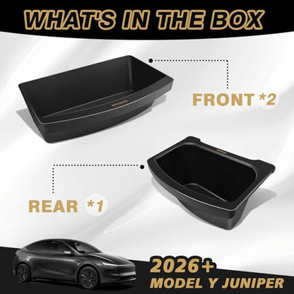 BestEvMod 3PCS Storage Bundle for 2026 2025 Tesla Model Y Juniper | Trash Can Backseat Storage Box Rear Center Console Organizer + Under Seat Boxes - size: 3 PCS - Storage Bundle