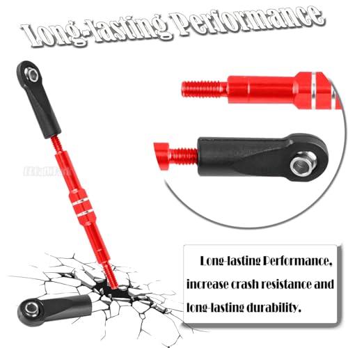 Adjustable Front Rear Toe Links Push Rods Upgrades Part for 1/16 Mini E-Revo Summit Truck,RC Aluminum Turnbuckles Camber Links,Steering Tie Rod,Suspension Pushrod Linkage Set,Red - color: Red -(Aluminum Links)