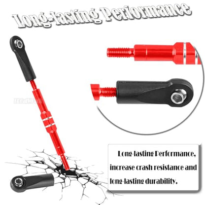 Adjustable Front Rear Toe Links Push Rods Upgrades Part for 1/16 Mini E-Revo Summit Truck,RC Aluminum Turnbuckles Camber Links,Steering Tie Rod,Suspension Pushrod Linkage Set,Red - color: Red -(Aluminum Links)
