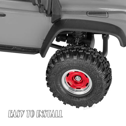 RC 1.0 Beadlock Wheel Tires Set Aluminium Alloy Wheel Tires&Wheels Rims for 1/24 1/18 SCX24 Trx4m RC Crawler Car,RC Wheels and Tires,4PCS（Red - color: Red - (Rc Wheels Tires)