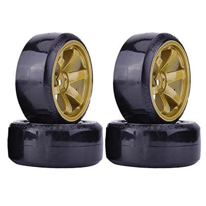 4Pcs 63mm RC Drift Car Tires Hard Tyres Plastic Wheel Rims for 1/10 On-Road Drifting Car for HSP Tamiya HPI Kyosho Spare Parts(Gold) - color: Gold