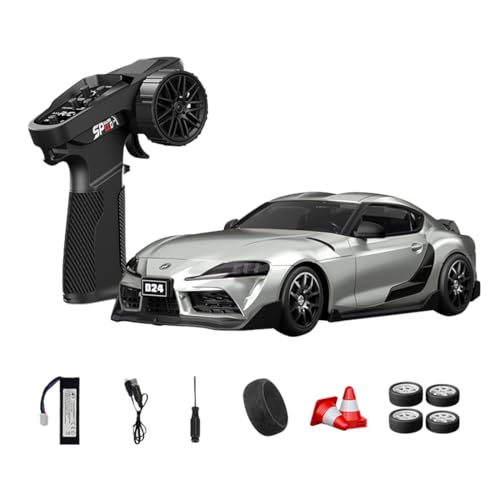 1:24 Scale RC Drift Car with Gyro Stability, 2.4GHz 4WD Proportional Control High-Speed Drift Racing Car with LED Lights & Dual-Mode Tire Switch (Racing & Drift) for Adults (Q4 Liquid Silver/D24-01) - color: Q4 Liquid Silver, size: D24-01