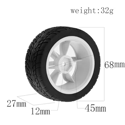 4PCS 1/10 RC Rubber On-Road Tires(6-Spokes) 12mm Hex Plastic Wheel Hub 67mm Wheel Tires Set for 1/10 Traxxas HSP 94122 Kyosho Tamiya FW06 TT02 HPI