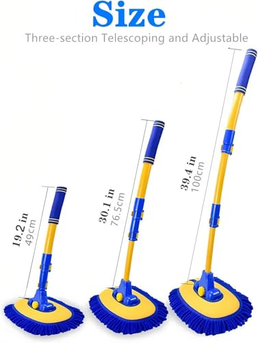 Mveqrrn Scratch-Free Car Wash Brush, Extendable Long Handle Mop (Blue) | Chenille car wash mop accessories, cleaning brush supplies, microfiber replacement head, for cars trucks RV - color: Blue-002