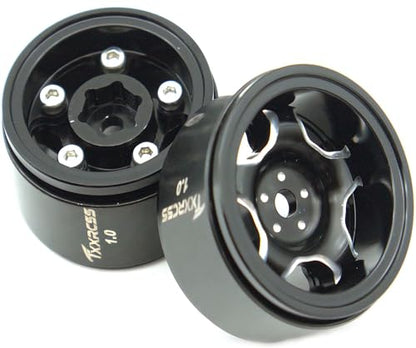 RC 1.0 Beadlock Wheels Offsets -2 Aluminum Rims for AX24 1/18 TRX4M All 1/24 Scale SCX24 Deadbolt RC Crawler Car Wheels Upgrades 4Pc (Black) - color: Black