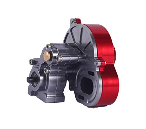 1/10 RC Car Transmission Case Gearbox with Gear Full Alloy Assembled for SCX10 SCX10 II 90047 RC Crawler Car (Titanium) - color: Red