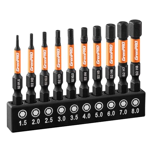 GRENPRO 10pcs Impact Allen Wrench Drill Bit Set 2” Metric | S2 Steel, CNC Machined Tips With Magnetism, Hex Screwdriver Bits Sets, 1/4” Hex-Shank Magnetic Driver Bit With Storage Box - size: 2" 10pcs(Metric)