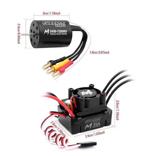 Surpass Hobby M2430 7200KV Motor & 35A ESC for 1/14-1/18 RC Trucks | CNC aluminum Brushless motor with waterproof ESC, multi safety protection - size: 7200KV