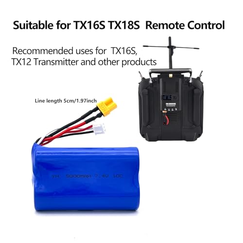 7.4V 5000mAh 2S XT30 JST-XH Plug Battery with USB Charger Cable Compatible with RADIOMASTER TX16S TX12 TX18S Radio Transmitter and RC Car, RC Truck RC Boat