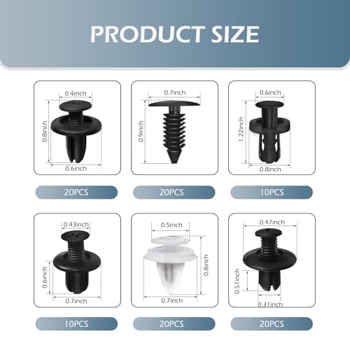 100PCS Car Clips, Bumper Retainer Clips, Car Rivets Fasteners Retainer Kit, Plastic Rivets with 1 Fastener Removers, Door Trim Panel Fender Push Pin Rivets for Most Models