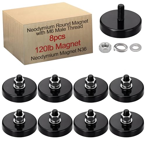 Flutesan 8 Pieces Heavy Duty Round Mounting Magnet with Bolt 1.42in-120lb-m6 Black with Male Thread Stud Strong Earth Magnet Super Powerful for Lighting Camera Brackets License Plate - color: Black, size: 1.42in-120lb-m6