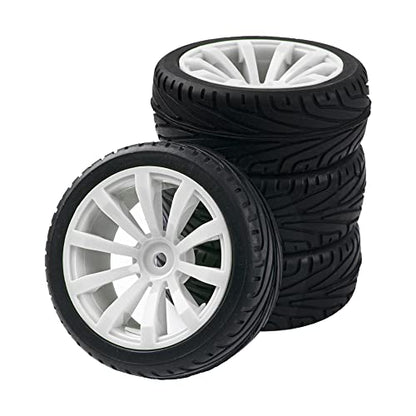 10-Spoke RC 12mm Hex Hub Wheel Rims & Rubber Tires Compatible with HSP Tamiya HPI Kyosho 1/10 On-Road Touring Car,WLtoys 1/14 144001 Traxxas 1/16 Slash RC 1/18 A959B Buggy (White) - color: White