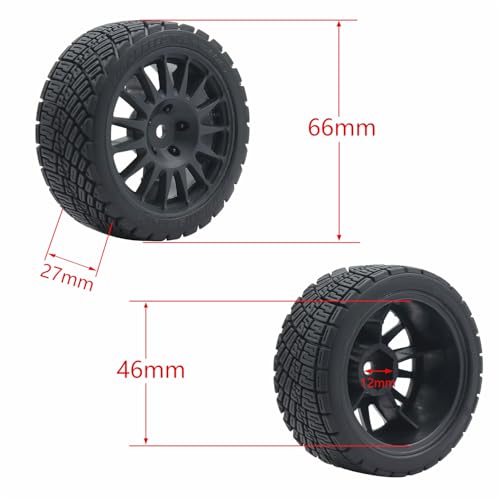 68mm 4PCS 1/10 RC On-Road tires and Hard Plastic wheels set Hex 12mm For WRC Drift Car Conversion 1/10 RC On-Road Car Traxxas Tamiya FW06 TT02 HPI HSP 94122 Kyosho W76 (Black) - color: Black