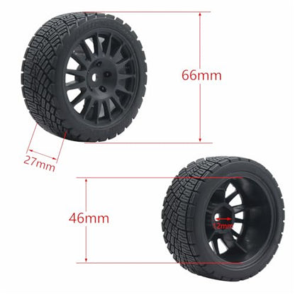 68mm 4PCS 1/10 RC On-Road tires and Hard Plastic wheels set Hex 12mm For WRC Drift Car Conversion 1/10 RC On-Road Car Traxxas Tamiya FW06 TT02 HPI HSP 94122 Kyosho W76 (Black) - color: Black