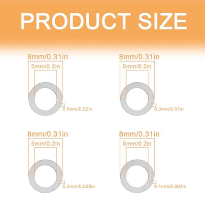 M5x8mm Precision Shim Washers for Robotics, 48pcs 304 Stainless Steel | 0.1, 0.2, 0.3 and 0.5mm, 12 pcs each, thin spacers for M5 bolts, electronics, mechanical DIY and robotics assembly - size: M5X8