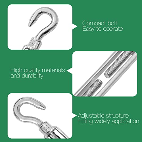 6PCS M10 Hook & Hook Turnbuckle 304 Stainless Steel Turnbuckle Wire Rope Tension Heavy Duty Turnbuckles for Cable Railing Wire Rope Hardware Kit (M10, Hook & Hook) - style: Hook & Hook-M-10