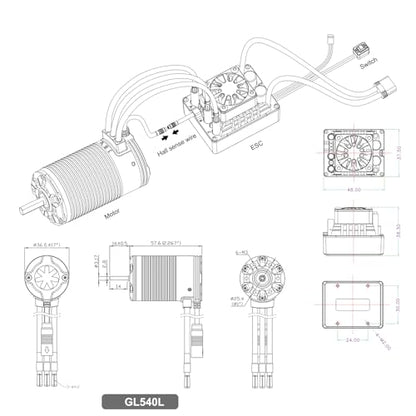 XC GL540L&GL10 APP Controls 1/10 Crawler Off Road FOC ESC and Sensored Brushless Motor Combo,80A Current,2-4S Lipo,6.0/7.4V BEC,IP67 Water Proof (1400KV)