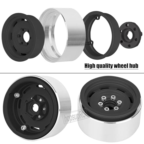 (4PCS) Aluminum 1.9 Beadlock Wheel Rims Heavy Duty for 1/10 SCX10 SCX10 II SCX10 III TRX4 D90 90046.Wheels Rim 1.9inch Beadlock Tires Wheel Hub Rim,Black - color: Black（4PCS）
