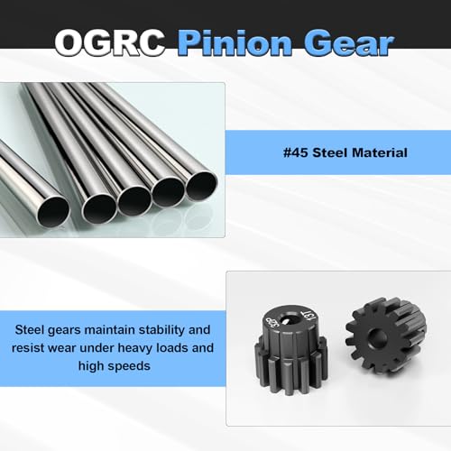 OGRC 32P 13T Pinion Gear for TRX4 Slash Rrustler Stampede Raptor 4x4 | 2pcs, Hardened Steel, 0.8M, 3.175mm Shaft Motor Gears for Traxxas 1/10 RC Car, #3943X
