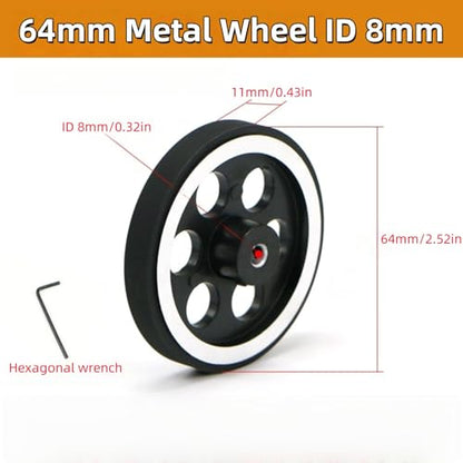 64mm Metal Drive Wheel Inner Dia 8mm Aluminum Master Wheels Rubber Tires for Smart Robot Chassis Car 1Pc - color: 8mm Inner Dia, size: 64mm Wheel Dia
