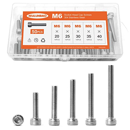 M6 x 20mm 25mm 30mm 35mm 40mm Hex Socket Head Cap Screws Bolts 304 Stainless Steel Metric Machine Allen Hex Drive, Fully Threaded, Assortment Kit 50PCS - size: M6 x 20/25/30/35/40mm (50PCS)