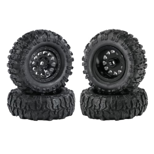 1.0 Inch RC Crawler Wheels and Tires Set, Pre-Mounted Aluminum Wheel & Tire Combo with Foam Inserts, Fit for 1/18 SCX24 SCX30 Micro RC, 4PCS (Black) - color: Black