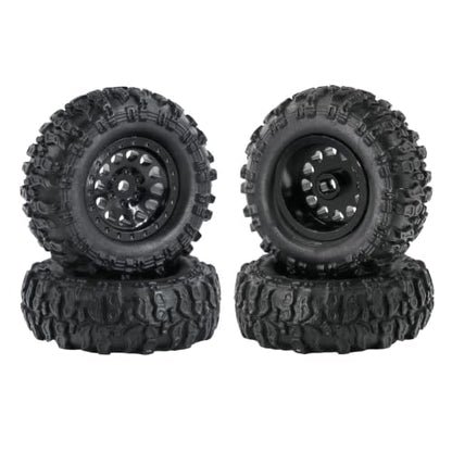 1.0 Inch RC Crawler Wheels and Tires Set, Pre-Mounted Aluminum Wheel & Tire Combo with Foam Inserts, Fit for 1/18 SCX24 SCX30 Micro RC, 4PCS (Black) - color: Black