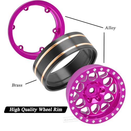 1.3" Beadlock Wheel Tires Set for 1/18 1/24 SCX24 TRX4M RC Crawler Car,Alloy RC Wheel Rims Brass Coating Rings All Terrain RC Tires,Pink - color: Pink(4pcs)