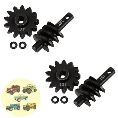 2pcs Steel Axle Differentials Gear 13T/2T Front and Rear Overdrive Differential Worm Gear for Axial SCX24 1/24 RC Crawler Truck Car Upgrades Parts Accessories (2T-13T) - color: 2t-13t