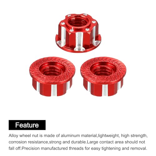 MECCANIXITY Hexagonal Nuts Aluminum M4 RC Wheel Carving Hex Nuts Dustproof Anti-Skid Mount Cap for 1/10 RC Model Car Trucks Off Road Car Upgraded Parts Pack of 2(Red) - color: Red