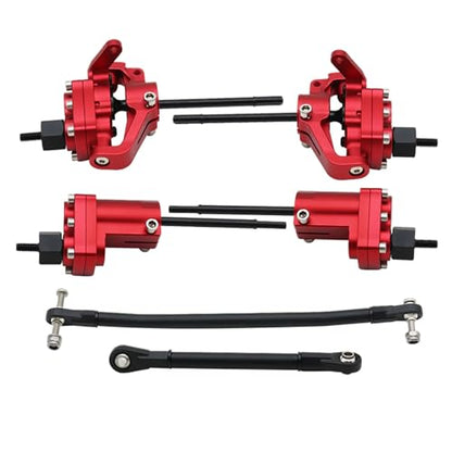 1/10 RC Crawler Aluminum Portal Front and Rear Axle Set for Axial SCX10 II 90046 90047 AR44 – CNC Alloy Axles with Steering Link Upgrade Parts for SCX10 Trucks (Red Set) - color: Red Set