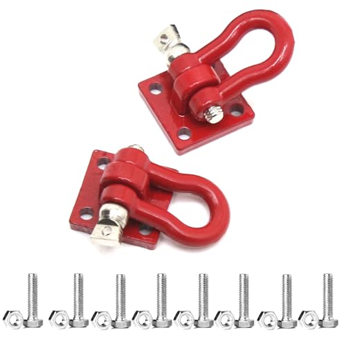 1/10 RC Car Accessories Mini Metal Trailer Chain and Tow Hooks Towing Hook & for 1:10 Rock Crawler Truck Car Traxxas TRX4 SCX10 Axial RC4WD Tamiya D90 (Red) - color: Red