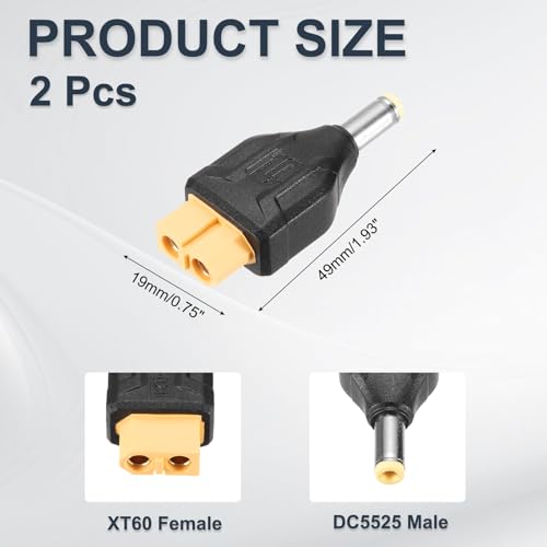 MECCANIXITY 2 Pack XT60 Adapter, XT60 Female to DC5525 Male 5.5 x 2.5mm Wireless Adapter, XT60 Connectors Wireless for Laptop Power Supply - style: XT60 Female to DC5525 Male