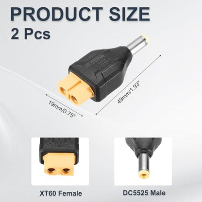 MECCANIXITY 2 Pack XT60 Adapter, XT60 Female to DC5525 Male 5.5 x 2.5mm Wireless Adapter, XT60 Connectors Wireless for Laptop Power Supply - style: XT60 Female to DC5525 Male