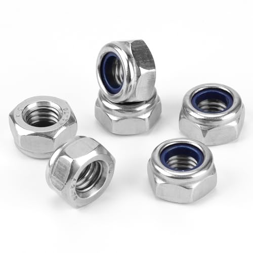80 Pack 304 A2-70 M8 Nylon Lock Nuts | 80 Pack 304 A2-70 Stainless Steel M8 Nylock Nuts, Anti-Loose, for Medium Duty Industrial & Home Fastening - color: Silver, size: M8