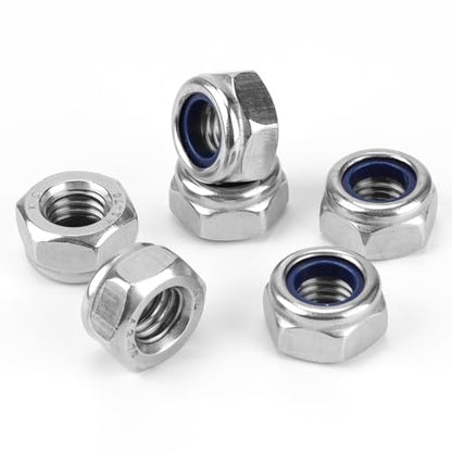 32 Pack 304 A2-70 M10 Nylon Lock Nuts | 32 Pack 304 A2-70 Stainless Steel M10 Nylock Nuts, Anti-Loose, for Medium Duty Industrial & Home Fastening - color: Silver, size: M10