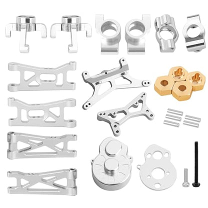 Aluminum Steering Knuckles, C Hubs Front Rear Shock Mount Suspension Arms Transmission Cover Wheel Hex for 1/24 Buggy Losi Micro-B Upgrade Set,8 Set (Silver) - color: Silver