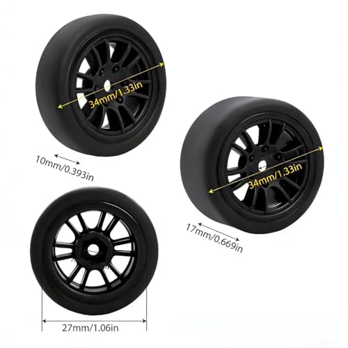 4PCS Finished Flat Running Drift Tires and Wheels 7MM Hexagon for 1/24 Losi Micro B Upgrades and 1/28 Losi Micro T Upgrades(b Black) - color: B Black