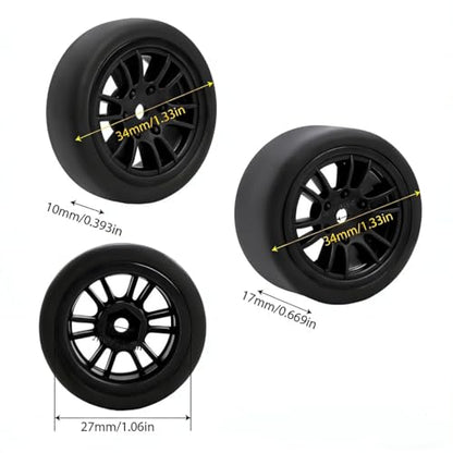 4PCS Finished Flat Running Drift Tires and Wheels 7MM Hexagon for 1/24 Losi Micro B Upgrades and 1/28 Losi Micro T Upgrades (T Black) - color: T Black
