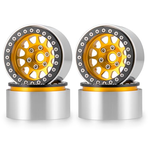 4Pcs RC Wheels 1.9 Aluminum Alloy Beadlock Wheel Rims for 1/10 SCX10 SCX10-II SCX10-III TRX4, TRX4 2021, TRX4 Sport RC Crawler Upgrade Pasrts(Gold + Black)