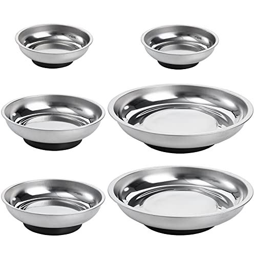 6-Piece Magnet Trays Set, 3" 4" 6" Round Magnetic Parts Tray, Stainless Steel Magnetic Trays Tools Parts Tray Holder for Socket Screw, Nuts, Bolts, Metal Parts