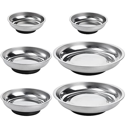 6-Piece Magnet Trays Set, 3" 4" 6" Round Magnetic Parts Tray, Stainless Steel Magnetic Trays Tools Parts Tray Holder for Socket Screw, Nuts, Bolts, Metal Parts