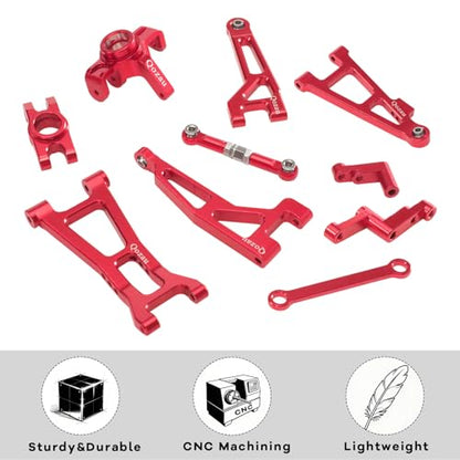 8pcs Aluminum Spare Part Set Front/Rear Suspension Arms, Steering Knuckles, Rear Hubs, Steering Linkage Metal Upgrade Kit for MJX Hyper GO RC Car 16207 M162 M163 H16P (Red) - color: Red
