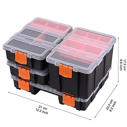 CASOMAN Hardware & Parts Organizers, 4 Piece Set Toolbox, Compartment Small Parts Organizer, Versatile and Durable Storage Tool Box - size: 4 Piece Set, Black/Orange