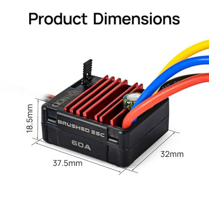 2026 New 60A Waterproof Brushed ESC 2-3S Electronic Speed Controller WP 1060 RC ESC Brushed with Power Witch for 1/10 Scale RC Crawler Car,Boats,Truck (XT60 Plug) - color: Black-yellow